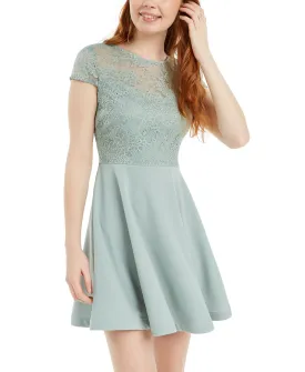 B Darlin Juniors' Lace-Top A-Line Dress Aqua