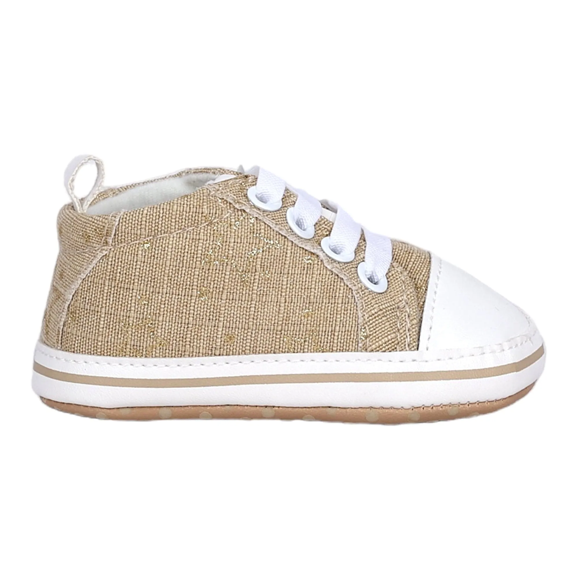 Baby Moo Lace-Up Design Anti-Skid Jute Sneakers - Beige, White