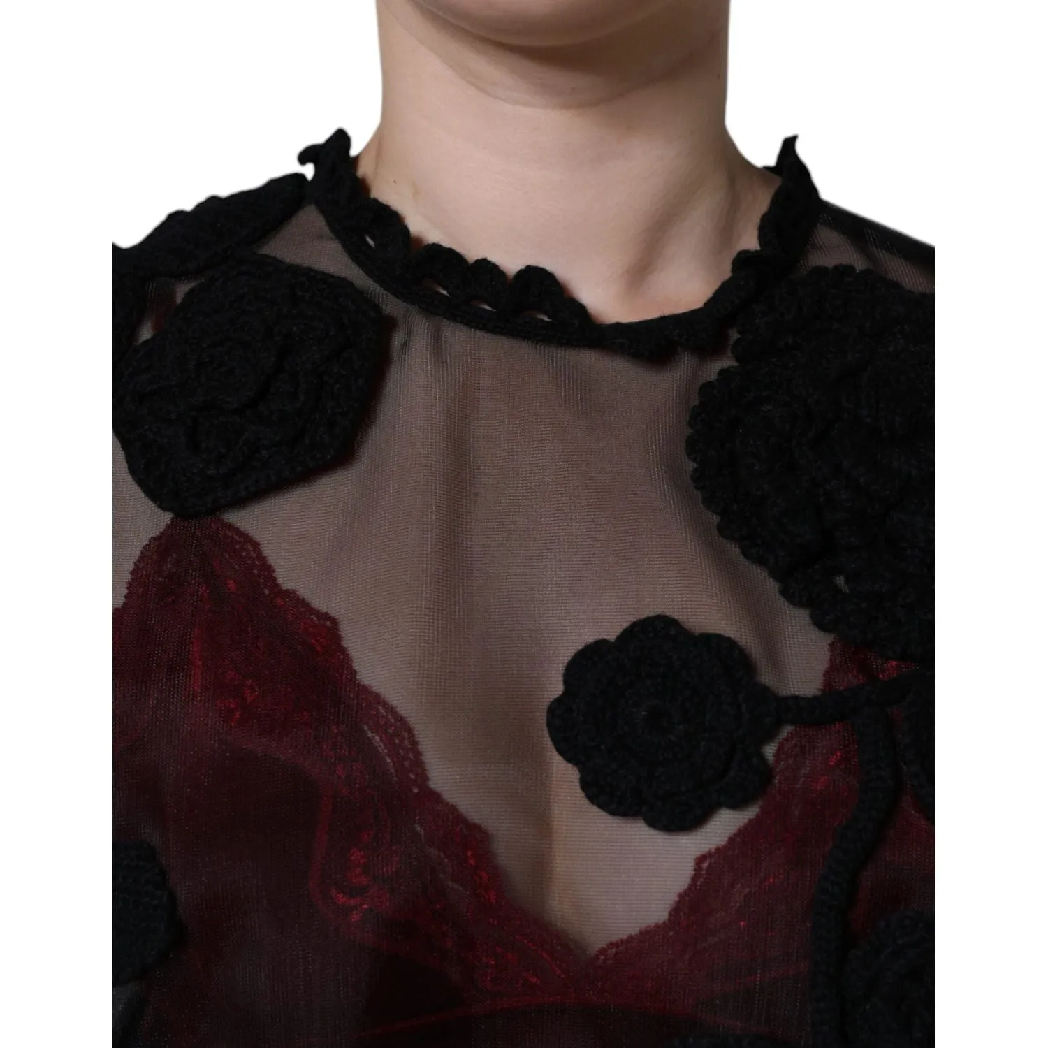 Dolce & Gabbana Black Nylon Mesh Transparent Floral Blouse