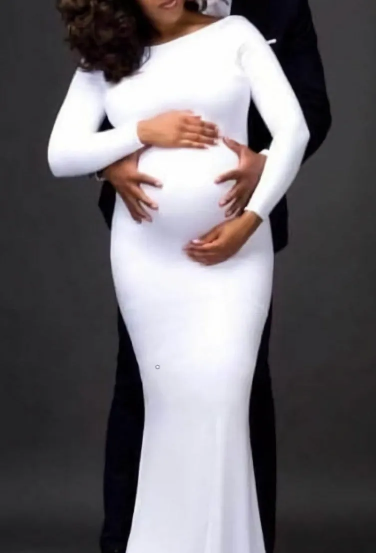 Maternity White Long Dress Baby Shower Shoot