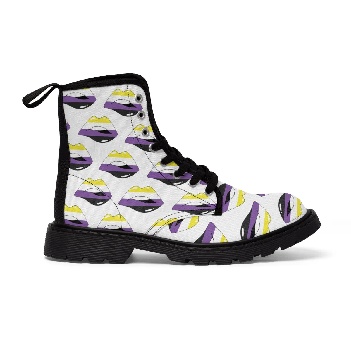 Non-Binary Flag Kisses LGBTQ White Canvas Boots Unisex Size