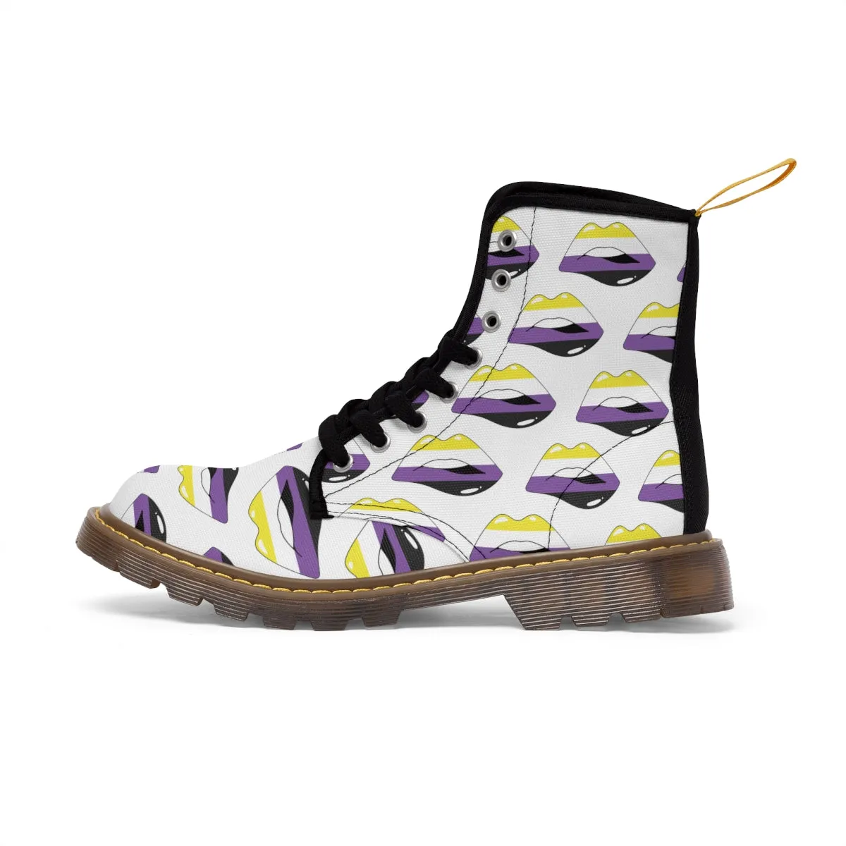 Non-Binary Flag Kisses LGBTQ White Canvas Boots Unisex Size