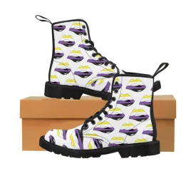 Non-Binary Flag Kisses LGBTQ White Canvas Boots Unisex Size