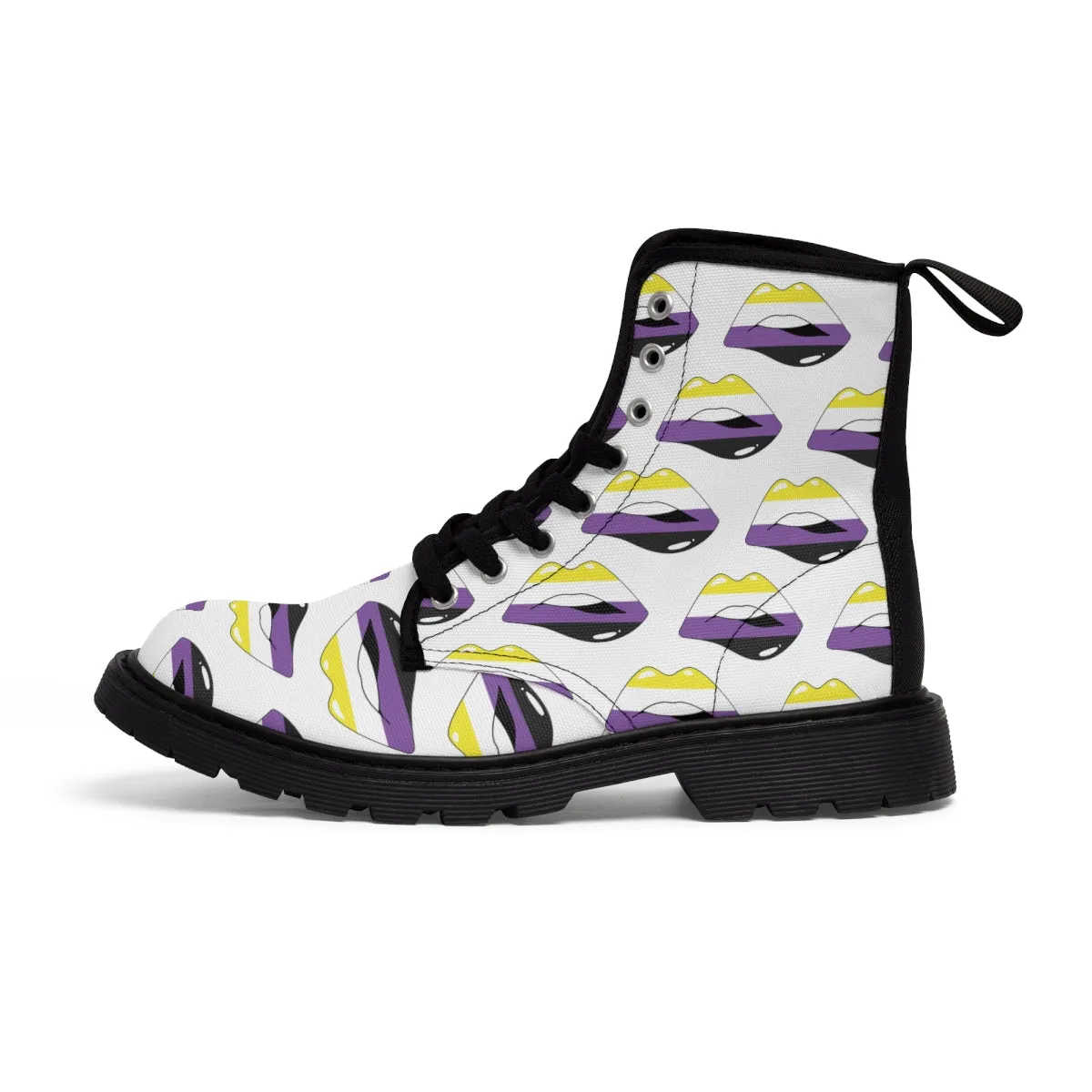 Non-Binary Flag Kisses LGBTQ White Canvas Boots Unisex Size