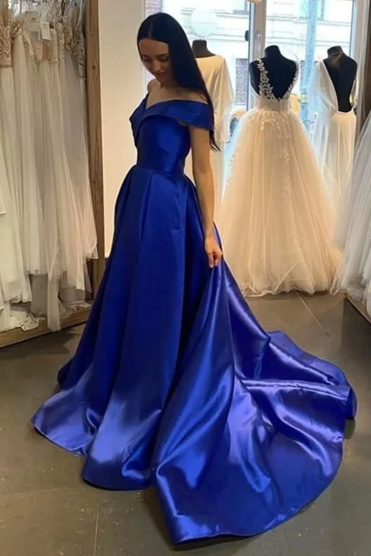 Off Shoulder Royal Blue/Purple/White Long Prom Dress, Royal Blue/Purple/White Formal Graduation Evening Dress A1650