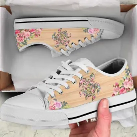 Stylish Flower Turtle Low Top Shoes, Low Top Sneaker, Low Top Canvas Shoes