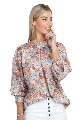 TEEK - Floral Mock Neck Raglan Sleeve Blouse