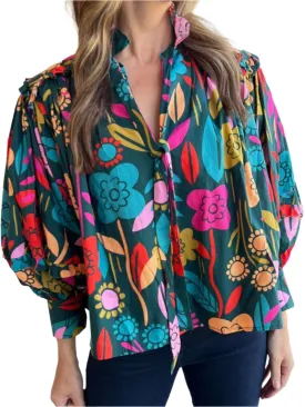 TEEK - Multicolor Floral Lantern Sleeve Blouse