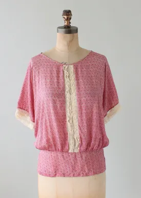 Vintage 1920s Pink Print Silk and Lace Blouse